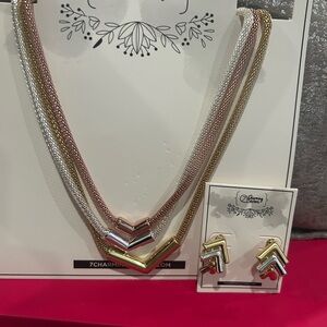 Elegant Multicolor Chevron Necklace and Earring Set